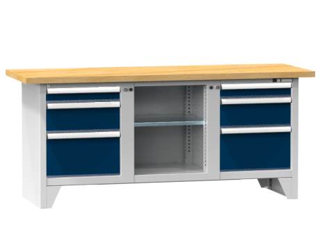 Modulare Werkbank PS2-1/1M - 2 + 2 + 2  Schubladen, 1 Fachboden