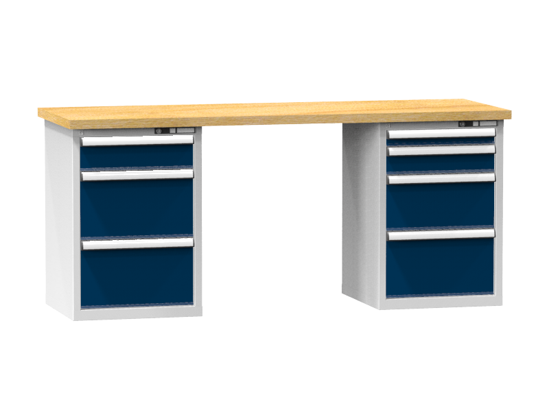 Arbeitstisch KOMBI 800 - 1 + 3 + 1 + 1 + 1 Schubladen
