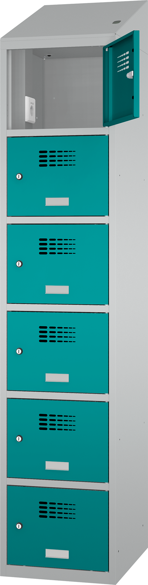 Schließfachschrank - 1 Abteil - 6 Fächer - mit Steckdosen + USB A+C