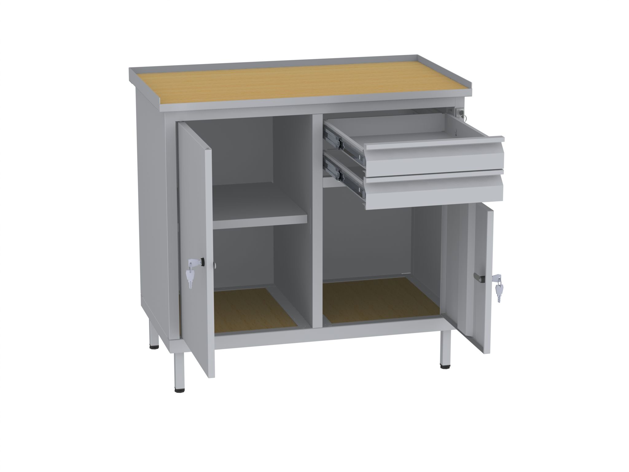 Werkstattschrank, niedrig - 3 Fächer und 2 Schubladen - 850x900x505 mm (HxBxT)