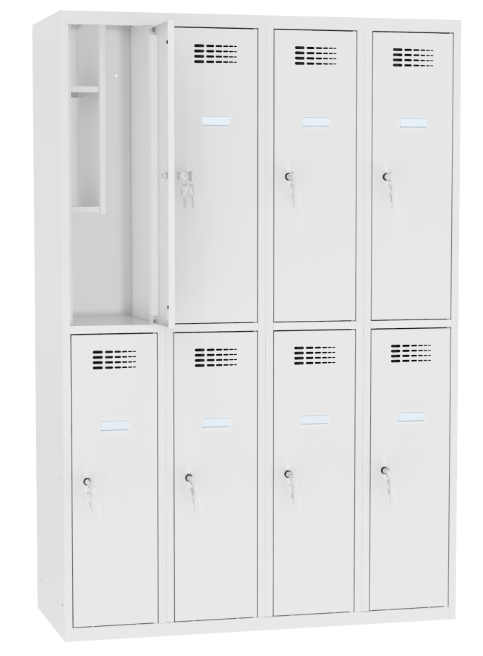 Garderobenschrank - 4 Abteile -  8 Fächer - mit Bücherregal