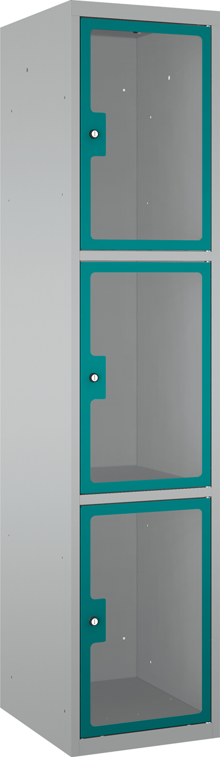 Schließfachschrank - 1 Abteil - 3 Fächer - Plexiglas Tür - 1800x400x500 mm (HxBxT)