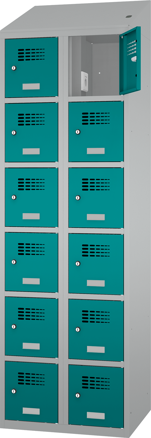 Wertfachschrank - 2 Abteile - 12 Fächer - mit Steckdosen + USB A+C