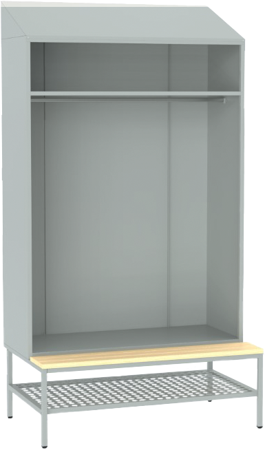 offene Garderobe mit Sitzbank
