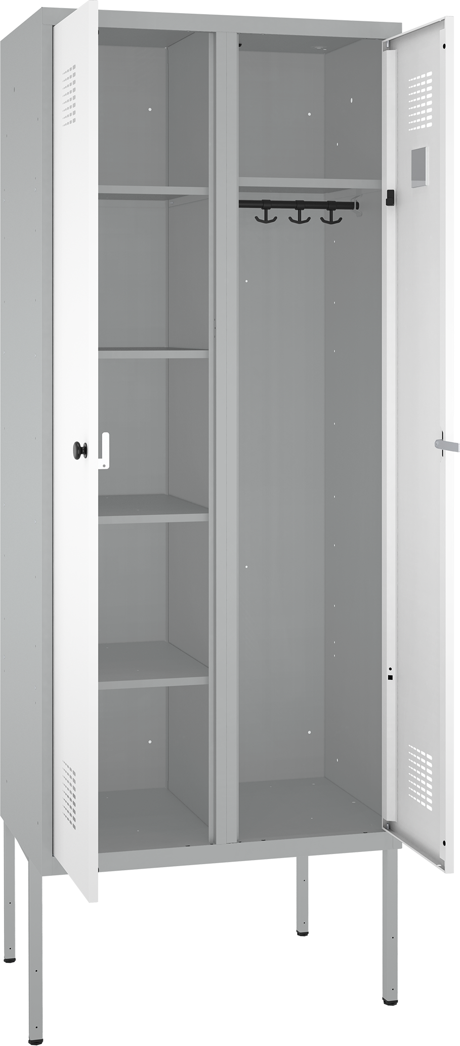 Doppelspind - 2 Abteile - 4 Fachböden links/ Kleiderstange rechts