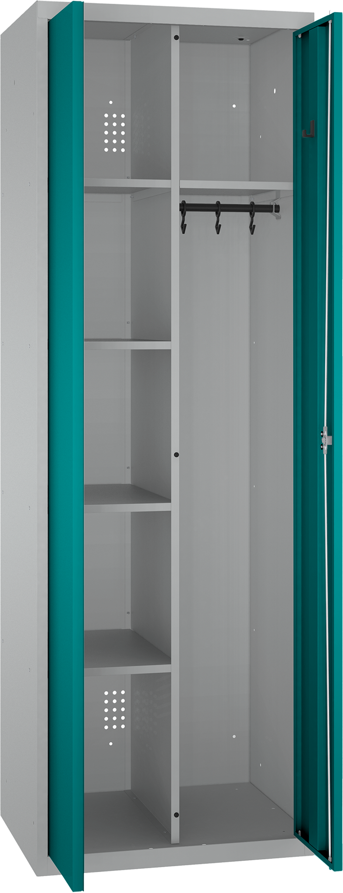 Geräteschrank/Putzmittelschrank - 2 Abteile - 5 Fächer + 1 Kleiderfach