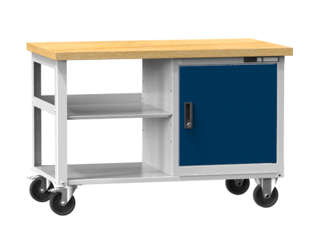 Mobile Werkbank PPS-2/2M -  mit Rollen, Fachboden + Tür mit Fachboden