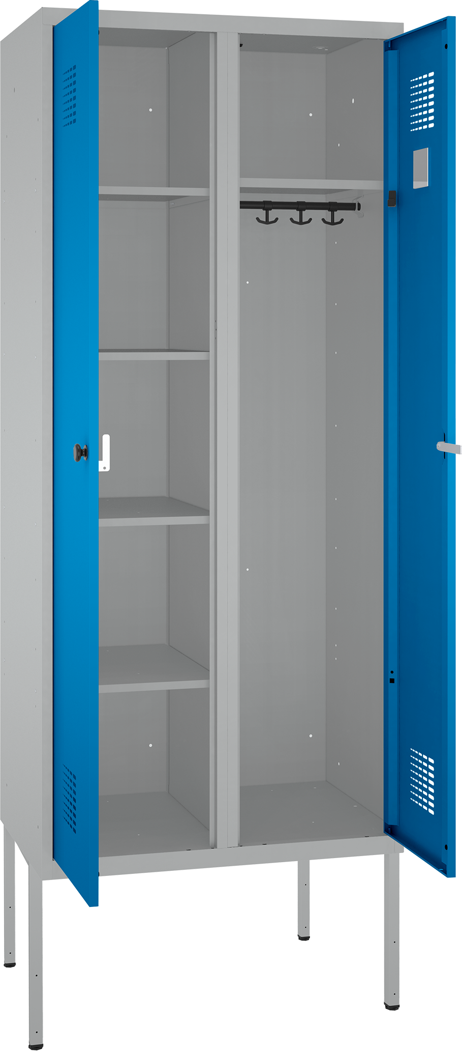 Doppelspind - 2 Abteile - 4 Fachböden links/ Kleiderstange rechts