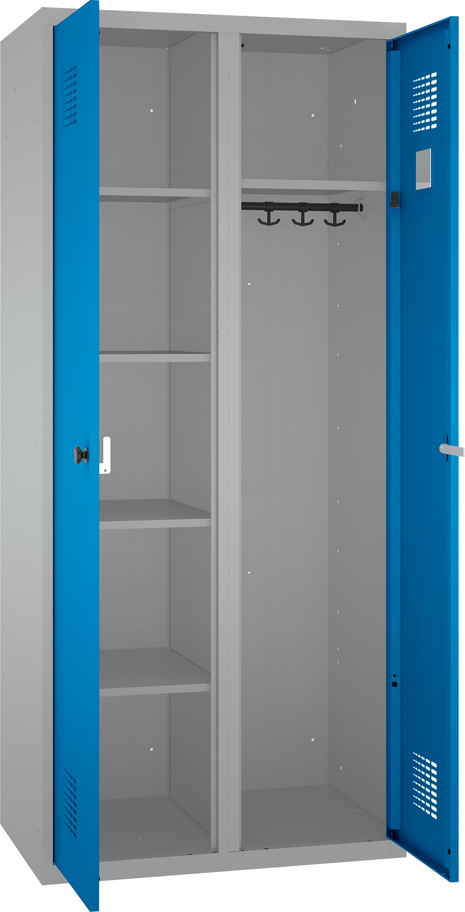 Doppelspind - 2 Abteile - 4 Fachböden links/ Kleiderstange rechts