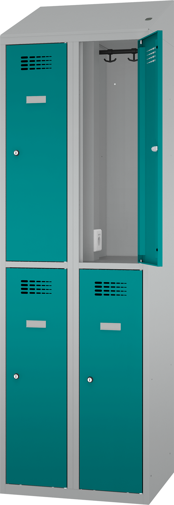 Garderobenschrank - 2 Abteile -  4 Fächer - mit Steckdosen + USB A+C