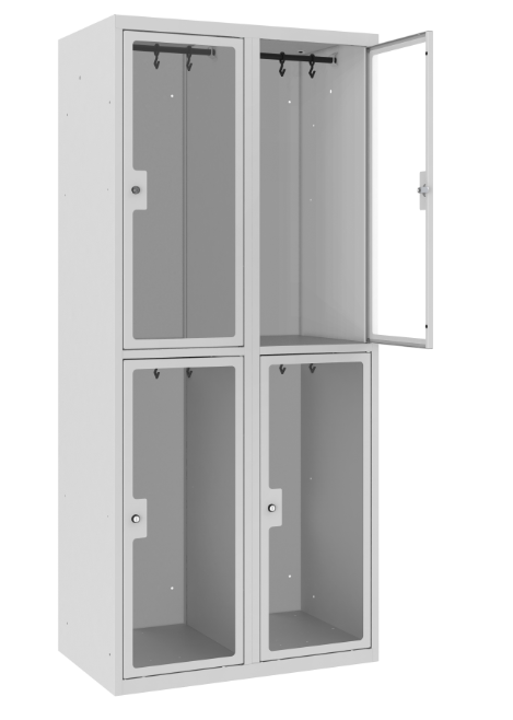 Garderobenschrank - 2 Abteile - 4 Fächer - Plexiglas Tür - 1800x800x500 mm (HxBxT)