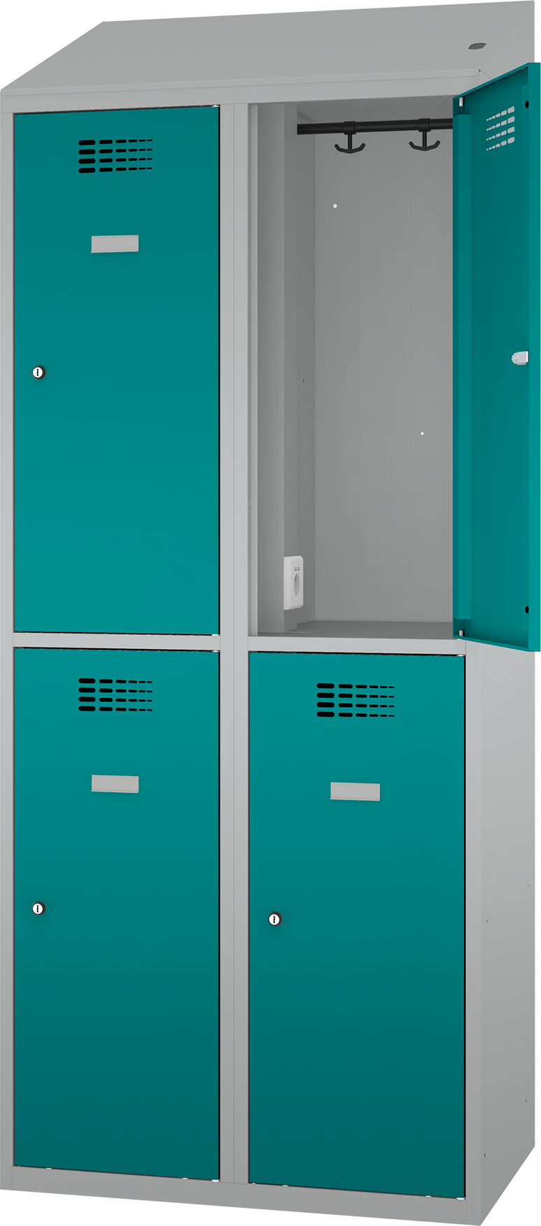 Garderobenschrank - 2 Abteile -  4 Fächer - mit Steckdosen + USB A+C