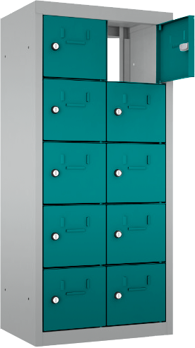 Schließfach/Kantinenschrank - 2 Abteile - 10 Fächer - mit Durchgang