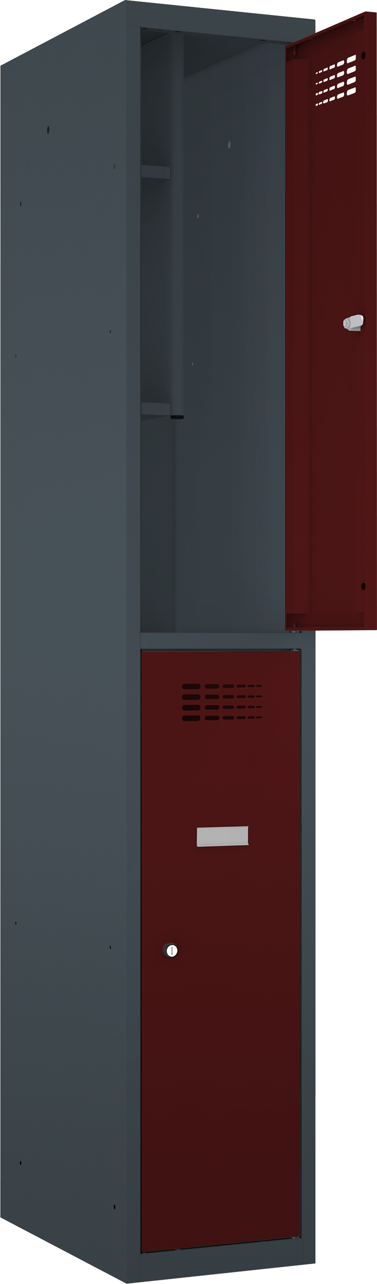 Schließfachschrank - 1 Abteil -  2 Fächer - mit Bücherregal - 1800x400x500 mm (HxBxT)