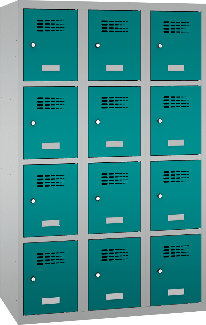 Schließfachschrank - 3 Abteile - 12 Fächer - for young pupils - 1450x900x500 mm (HxBxT)