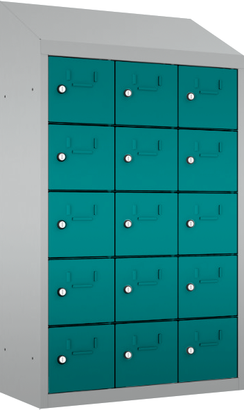 Schließfach/Kantinenschrank - 3 Abteile - 15 Fächer - hängend