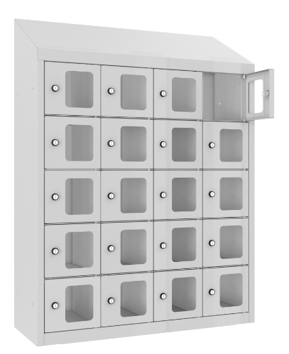 Schließfach/Kantinenschrank - 4 Abteile - 20 Fächer - mit Plexi-Tür - 1090x810x300 mm (HxBxT)