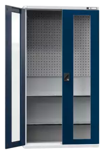 Flügeltürenschrank/ Werkzeugschrank SK1 - mit Glastür, gelochte Wände - 1000x1044x405 mm (HxBxT)