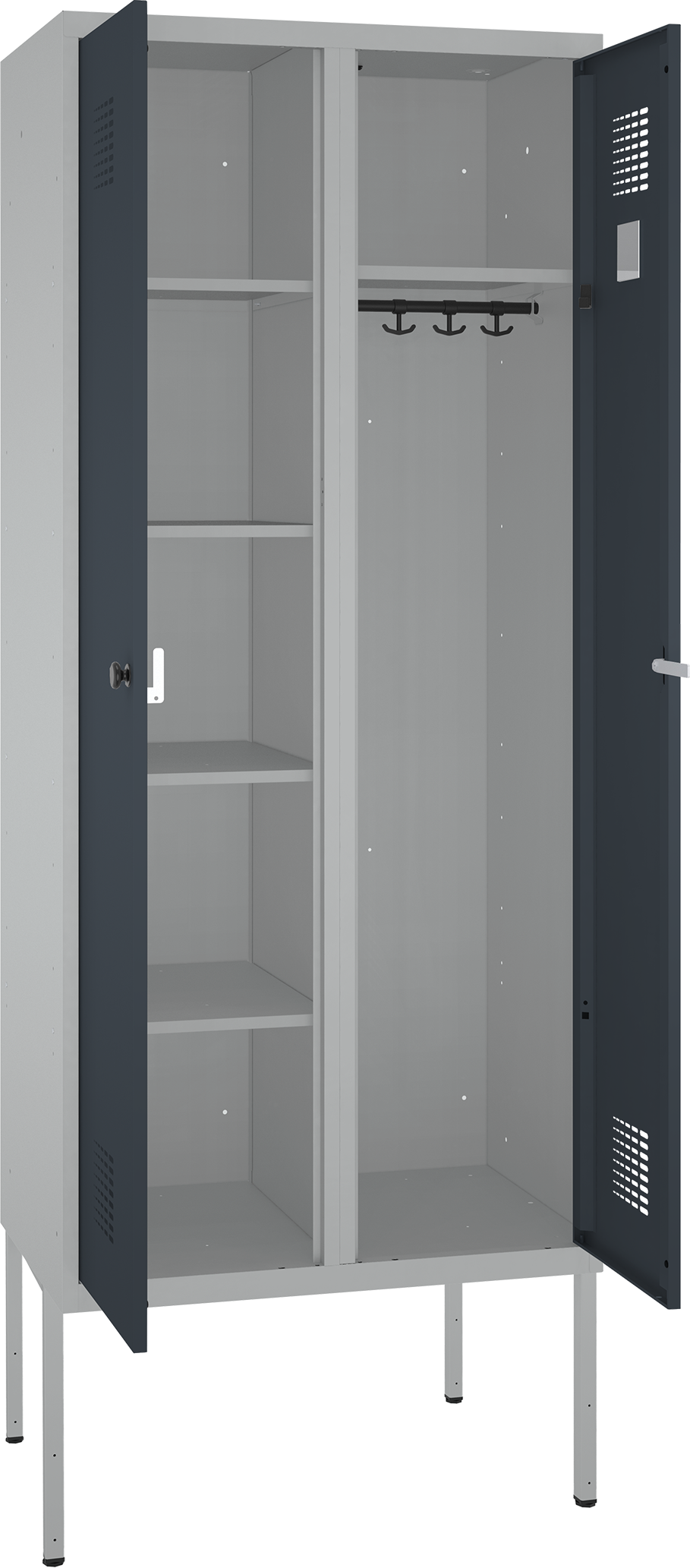 Doppelspind - 2 Abteile - 4 Fachböden links/ Kleiderstange rechts