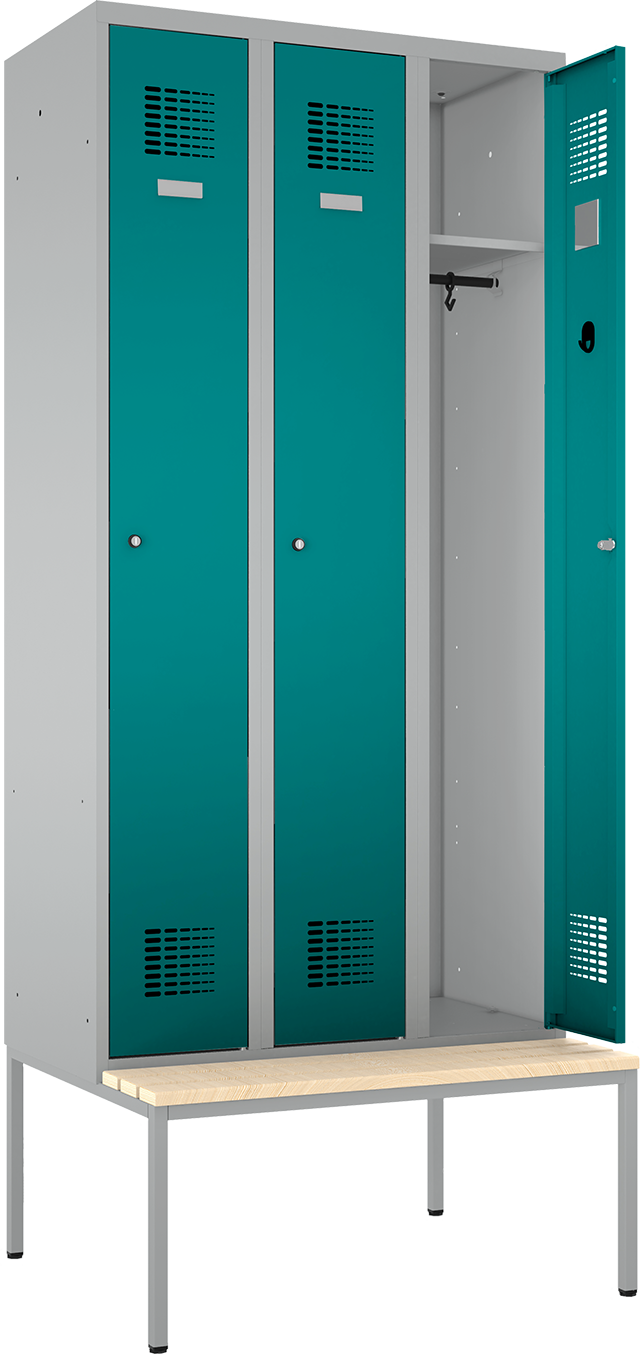 Umkleidespind - 3 Türen mit Sitzbank
