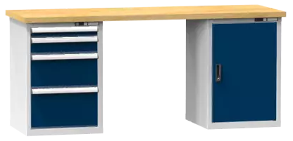 Arbeitstisch KOMBI 700 - 1 + 1 + 1 + 1 Schubladen, 1 Tür, 2 Fachböden