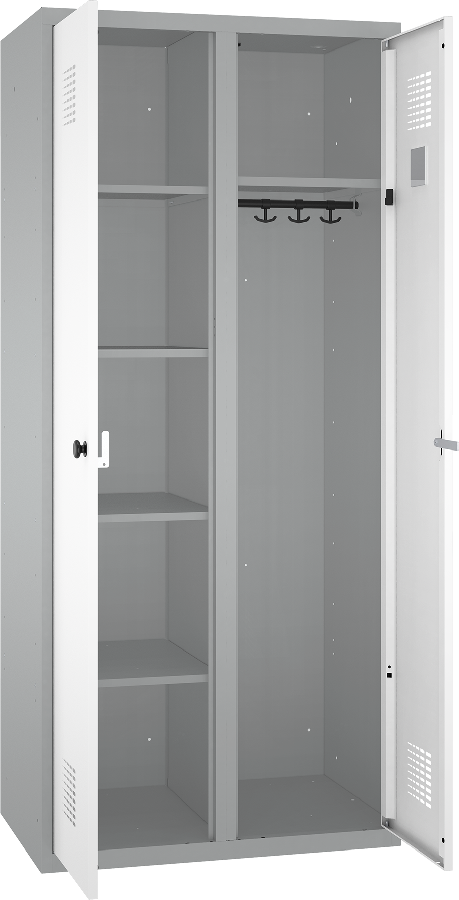 Doppelspind - 2 Abteile - 4 Fachböden links/ Kleiderstange rechts