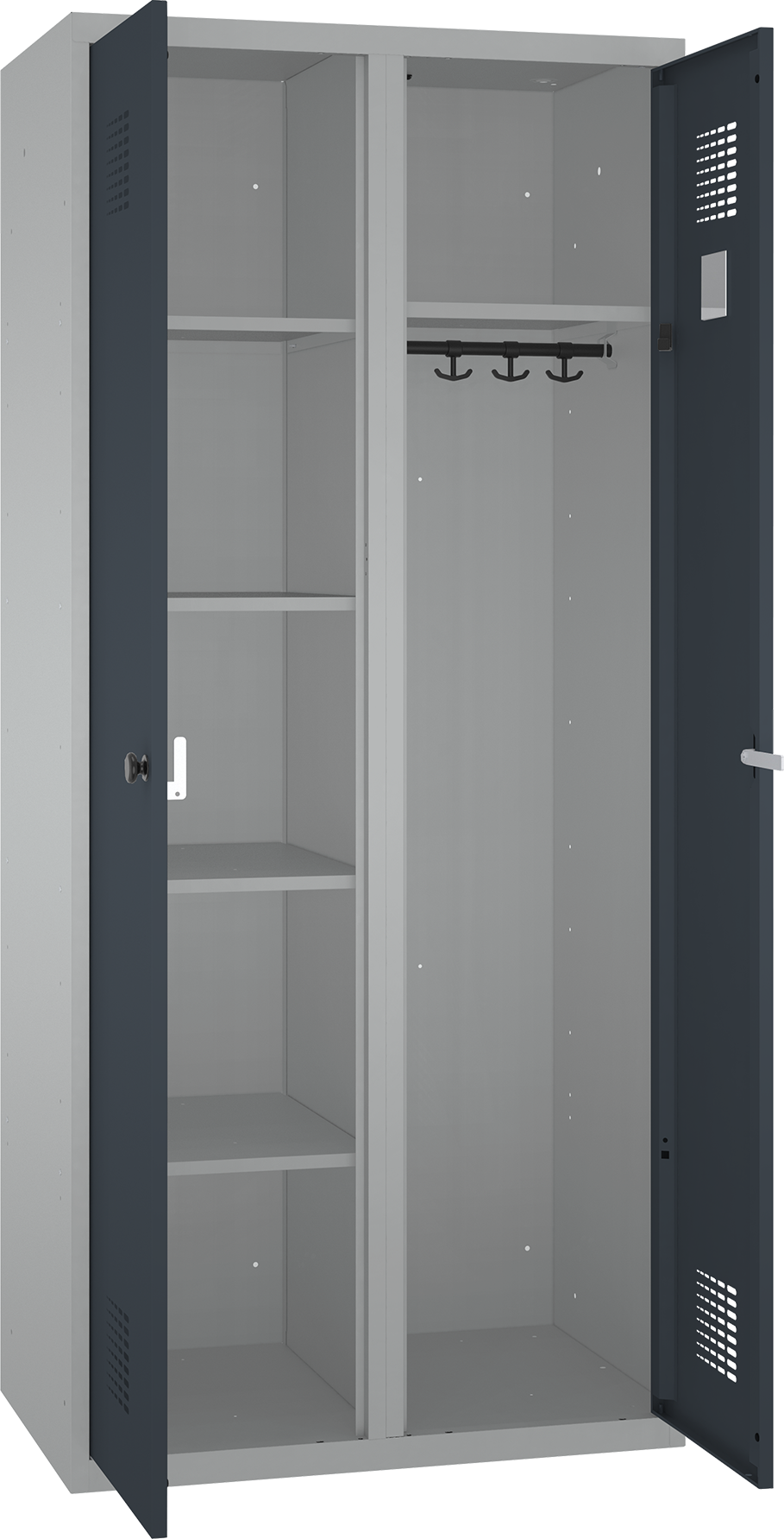 Doppelspind - 2 Abteile - 4 Fachböden links/ Kleiderstange rechts