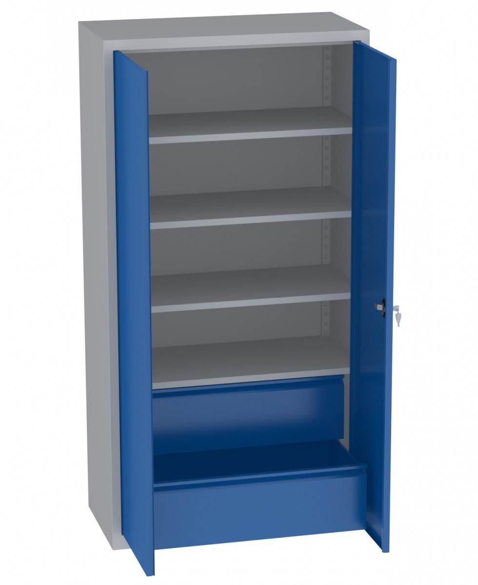 Werkzeugschrank - 3 Einlegeböden/ 2 Schubladen - 1950x1000x500 mm (HxBxT)