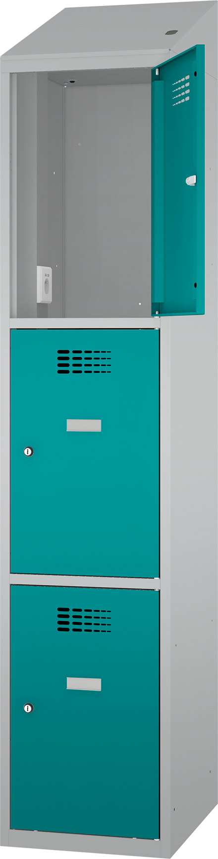 Schließfachschrank - 1 Abteil -  3 Fächer - mit Steckdosen + USB A+C