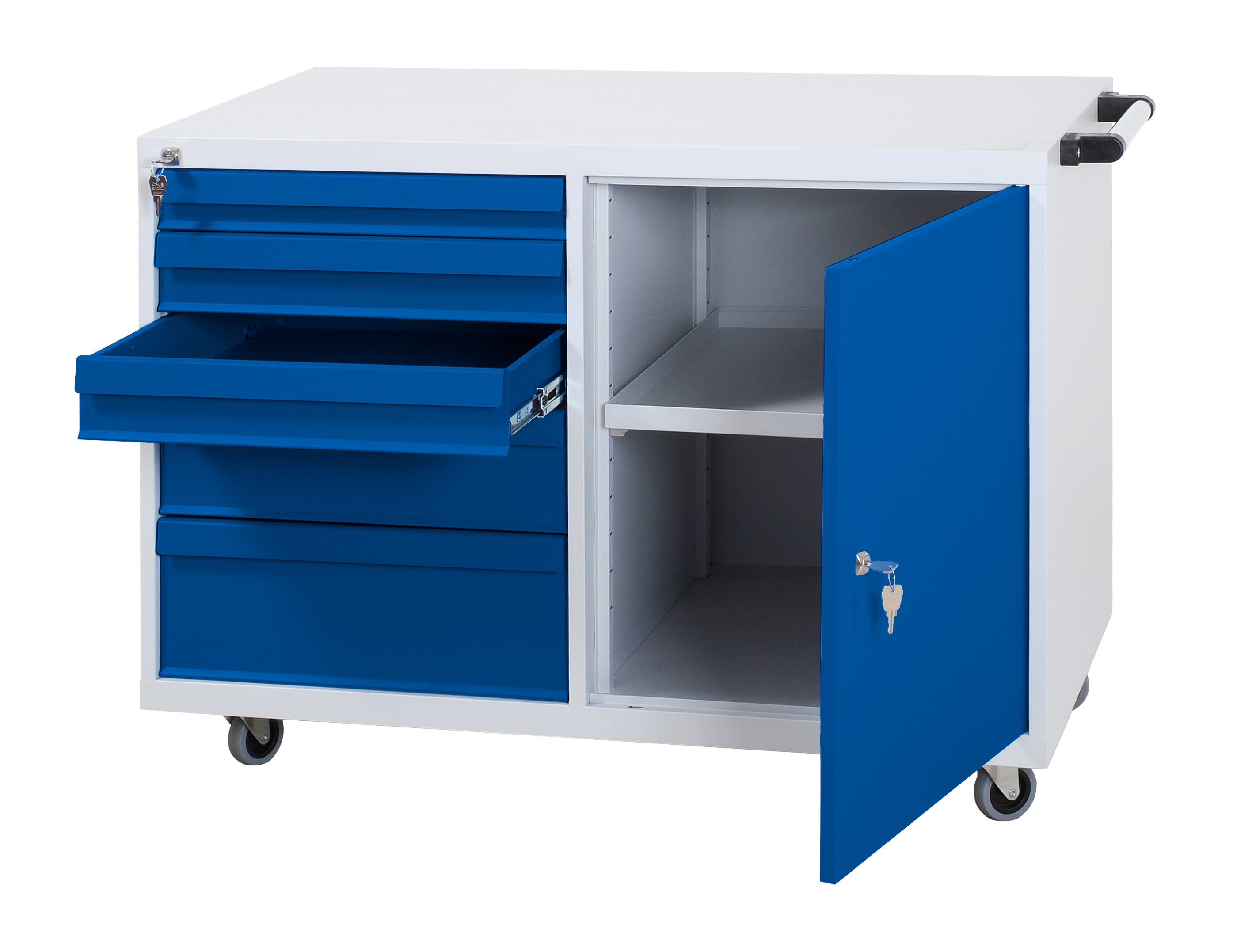 Werkstattwagen - 1 + 2 + 1 + 1 Schubladen links - 2 Fächer rechts - 840x1090x600 mm (HxBxT)