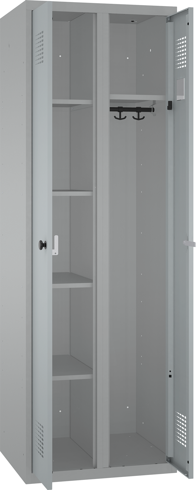 Doppelspind - 2 Abteile - 4 Fachböden links/ Kleiderstange rechts