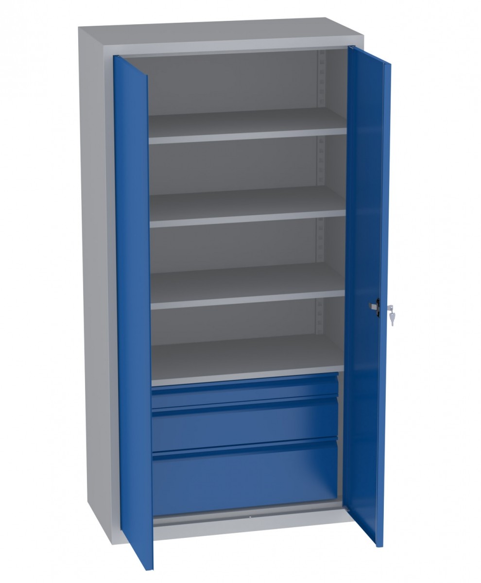 Werkzeugschrank - 3 Einlegeböden/ 1+1+1 Schublade - 1950x1000x500 mm (HxBxT)