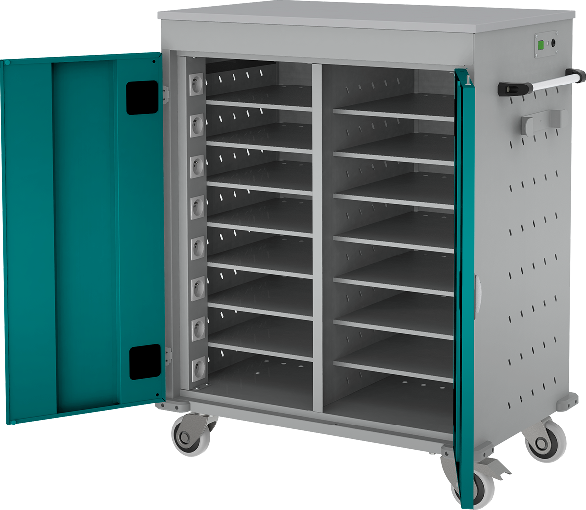 Laptopwagen, Akkuladewagen - 16 Fächer mit Steckdosen