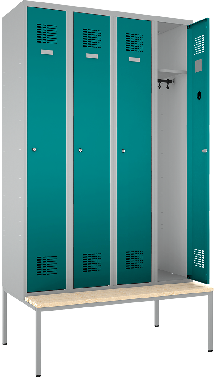 Umkleidespind - 4 Türen mit Sitzbank