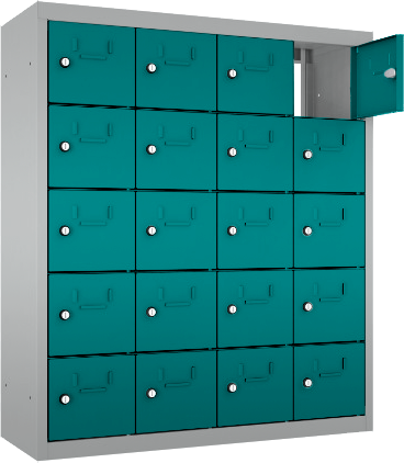 Schließfach/Kantinenschrank - 4 Abteile - 20 Fächer - mit Durchgang
